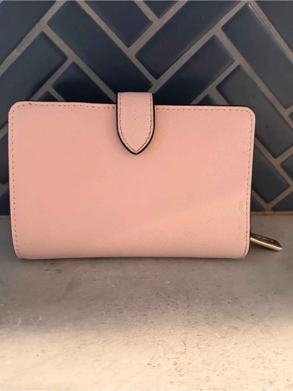 kate spade Pink Saffiano Compact Wallet with Gold Logo